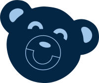 Logotipo de la tienda Tedi Bear: cara de oso azul marino con detalles celestes y expresión sonriente.